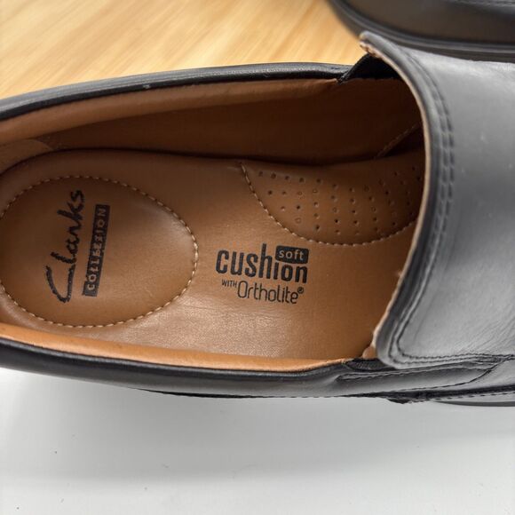 Clarks Tilden Free Men’s 10M Black Leather Slip On Loafers Ortholite Comfort
